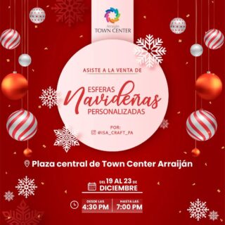¡No te quedes sin la tuya!

HOY puedes llevarte a casa esferas navideñas personalizadas hechas por @isa_craft_pa 

🎄🎁$2.00 las de colores y las rojas y doradas en $2.50

Te esperamos desde las 4:30 pm hasta las 7:00 pm

#ArraijánTownCenter #Panamá #CentroComercial #DondeDebesEstar #Navidad