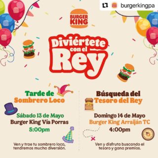 #Repost @burgerkingpa
・・・
¡Ven a Burger King a divertirte con el Rey!

Búsqueda del Tesoro del Rey en BK Arraiján TC 🪙
⏰ Domingo 14 de Mayo a las 4:00pm

¡Te esperamos, tendremos mucha diversión! 🤩🥳 Ku
