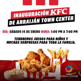 ¡@kfcpa sigue de fiesta en Arraiján Town Center! 🥳

Este sábado 14 de enero ven a la inauguración de #KFC desde las 1:00 PM a 7:00 PM. 

Tendrán muchas sorpresas 

¡No te lo pierdas! 😱🍗✨

-
#arraijántowncenter #dondedebesestar #panamá #centrocomercial